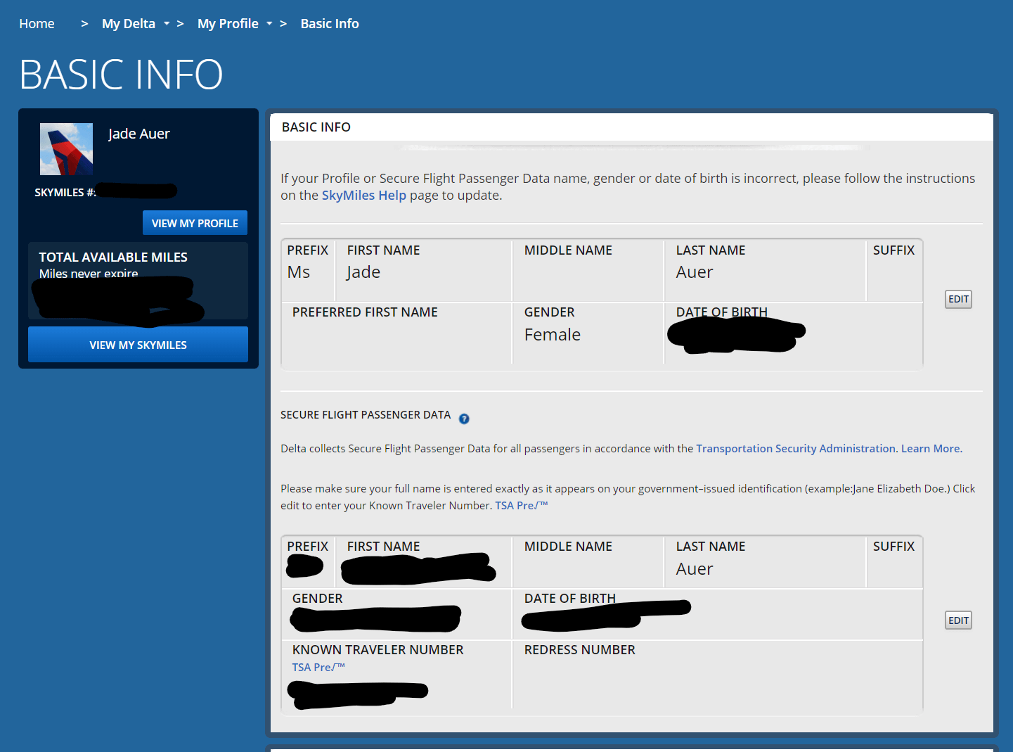 Delta passenger profile